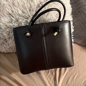 Classic Black Leather Tote Handbag